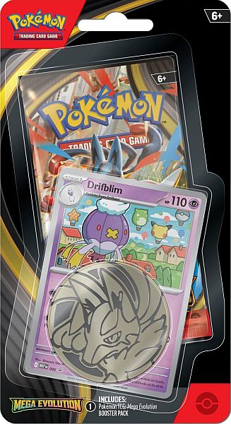 Pokemon Blister Pack - 1-Pack Checklane Blister: 1 Mega Evolution: Base Set Booster Pakke + Drifblim Black Star Promo & Pokemon MÃ¸nt