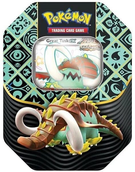 Pokemon Tin Kasse - 2024 Wave 1 Winter: Great Tusk ex - Scarlet & Violet: Paldean Fates Collector's Tin Box (4 Boosters)