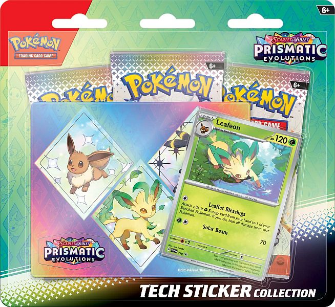 Pokemon Blister Pack - Scarlet & Violet: Prismatic Evolutions - Tech Sticker Collection Blister: Leafeon (3 Boosters)