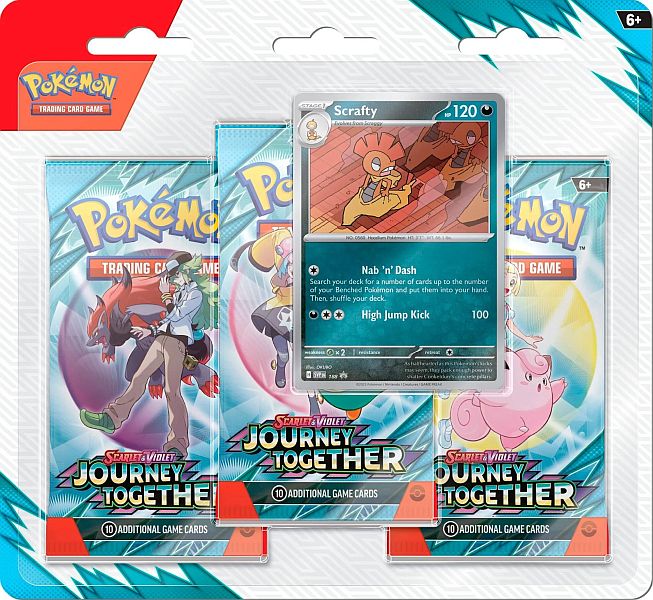 Pokemon Blister Pack - 3-Pack: 3 Scarlet & Violet: Journey Together Booster Pakker + Scrafty Black Star Promo